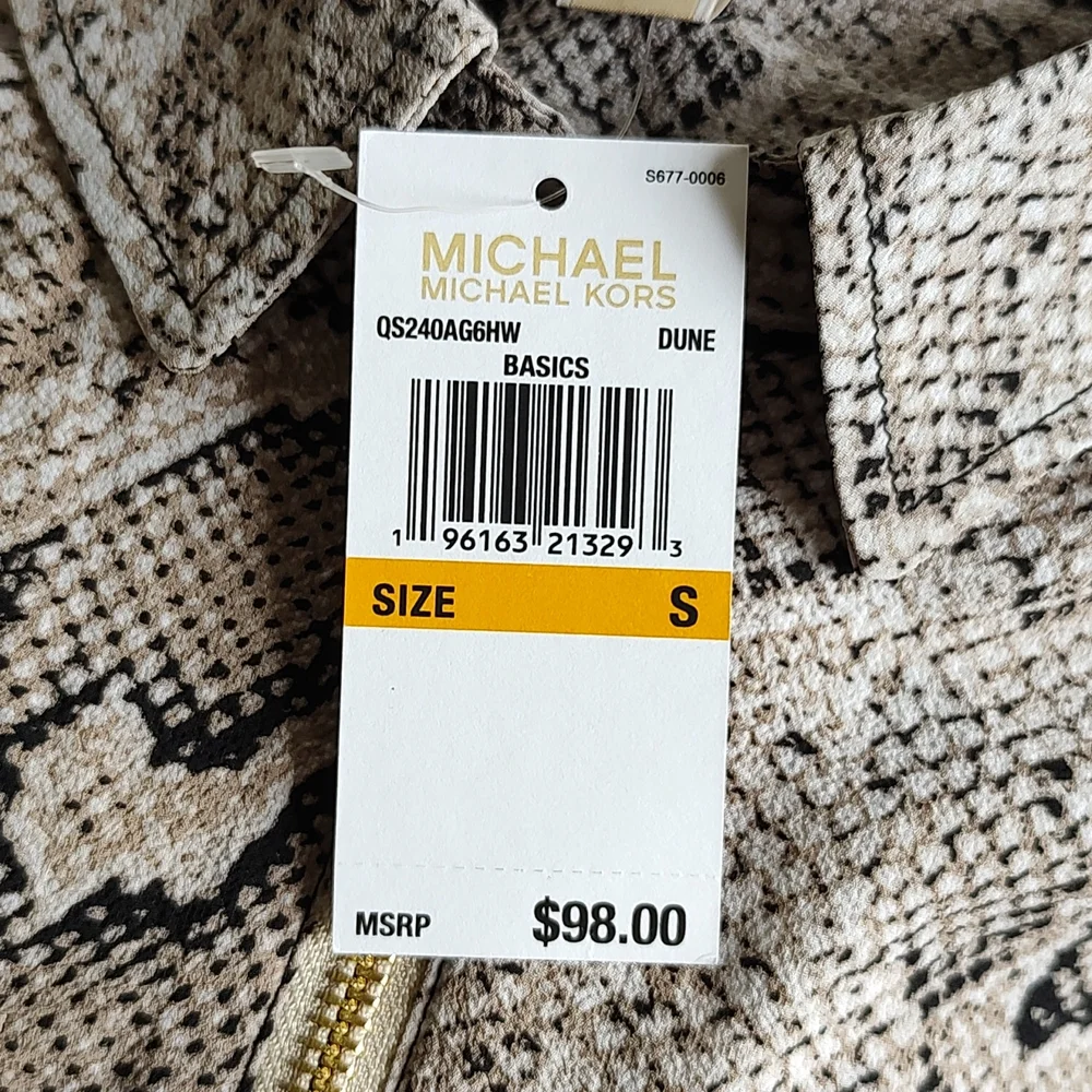 NWT! Michael Kors Logo Snake Print Zippered Blouse Foldover Sleeves - Picture 8 of 8